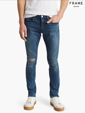 FRAME DENIM MEN NWT L'HOMME SKINNY QUINCY RIPS JEANS. SIZE 31X33